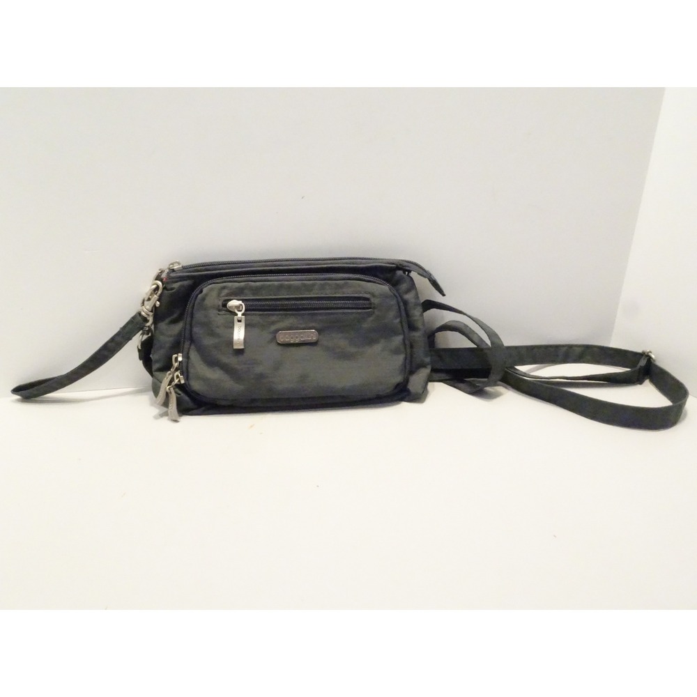 Baggallini Gray Nylon Crossbody Bag Pink Lining Travel Purse Adjustable Strap